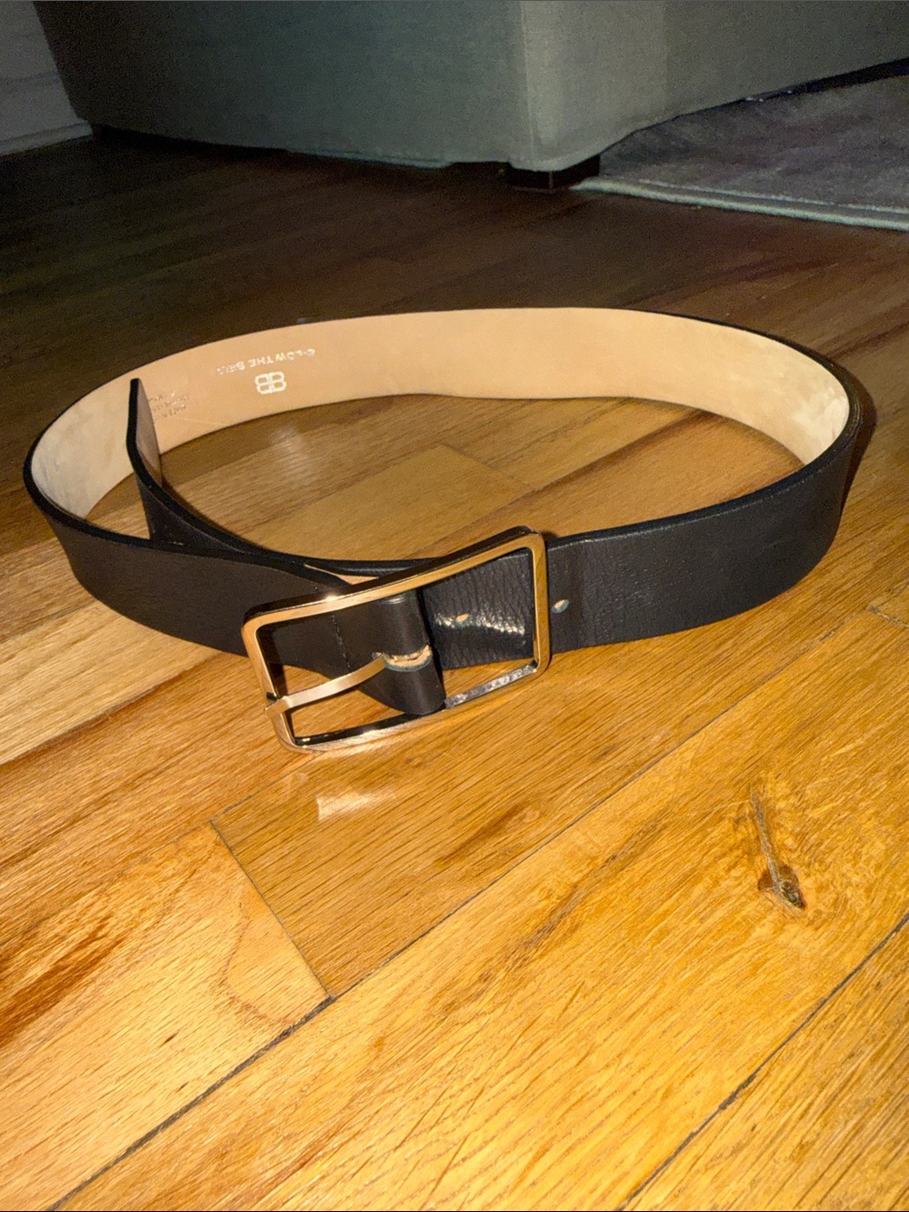 Black Leather Men's Belt with Gold Buckle